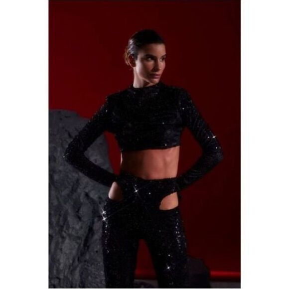 NWT Rare Maeve Olivetta Velvet Flare Pants Boot Cot Sequined Size XS - Picture 4 of 11